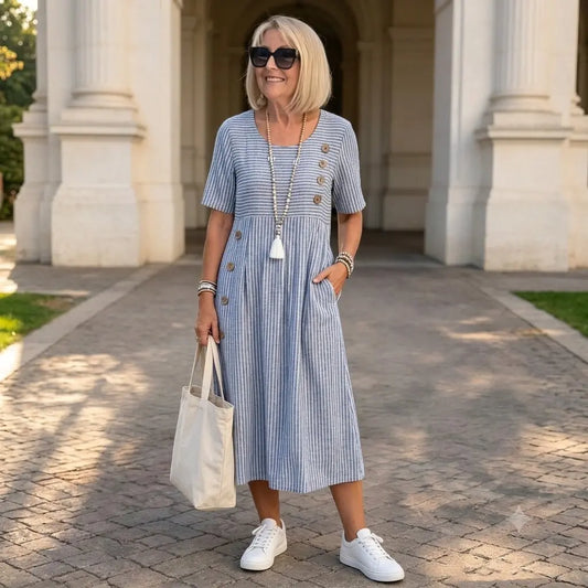 ⛺️👗【S-2XL】 Lekka i zwiewna sukienka midi w paski