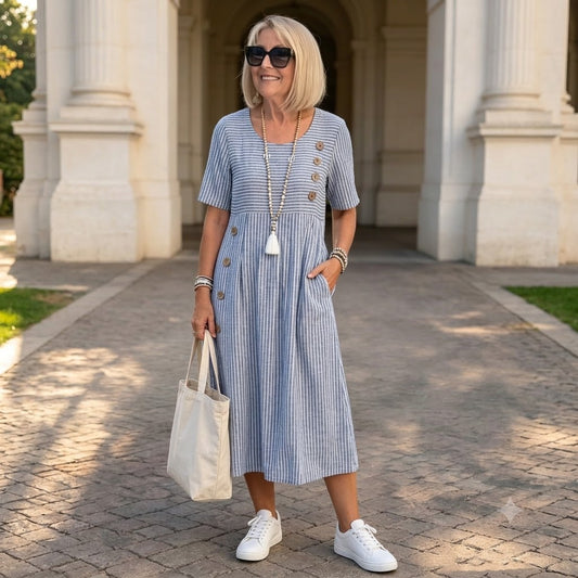 ⛺️👗【S-2XL】 könnyű, légáteresztő csíkos midi ruha