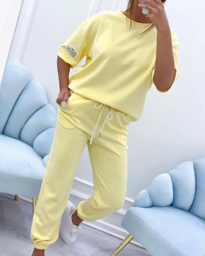💕【S-5XL】Dámský ležérní set s jednolitým topem a kalhotami 4254106