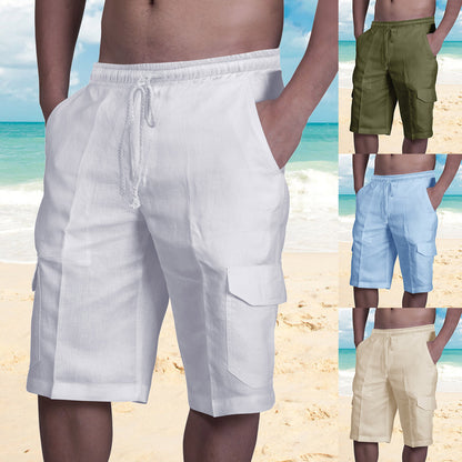 👖⛵【50-100 kg】😍Nové pánské plátěné cargo kraťasy, plus size, pánské plážové kraťasy, se stahovací šňůrkou a několika kapsami 4260837