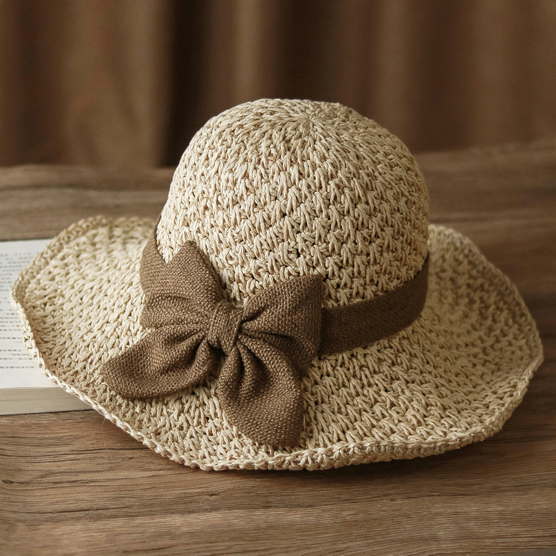 🎀🎀 -Nyní se slevou 50 %! 🌞 Elegantní pletený slaměný klobouk s mašlí – prodyšný a skládací, ideální volba na pláž i na cesty 👒