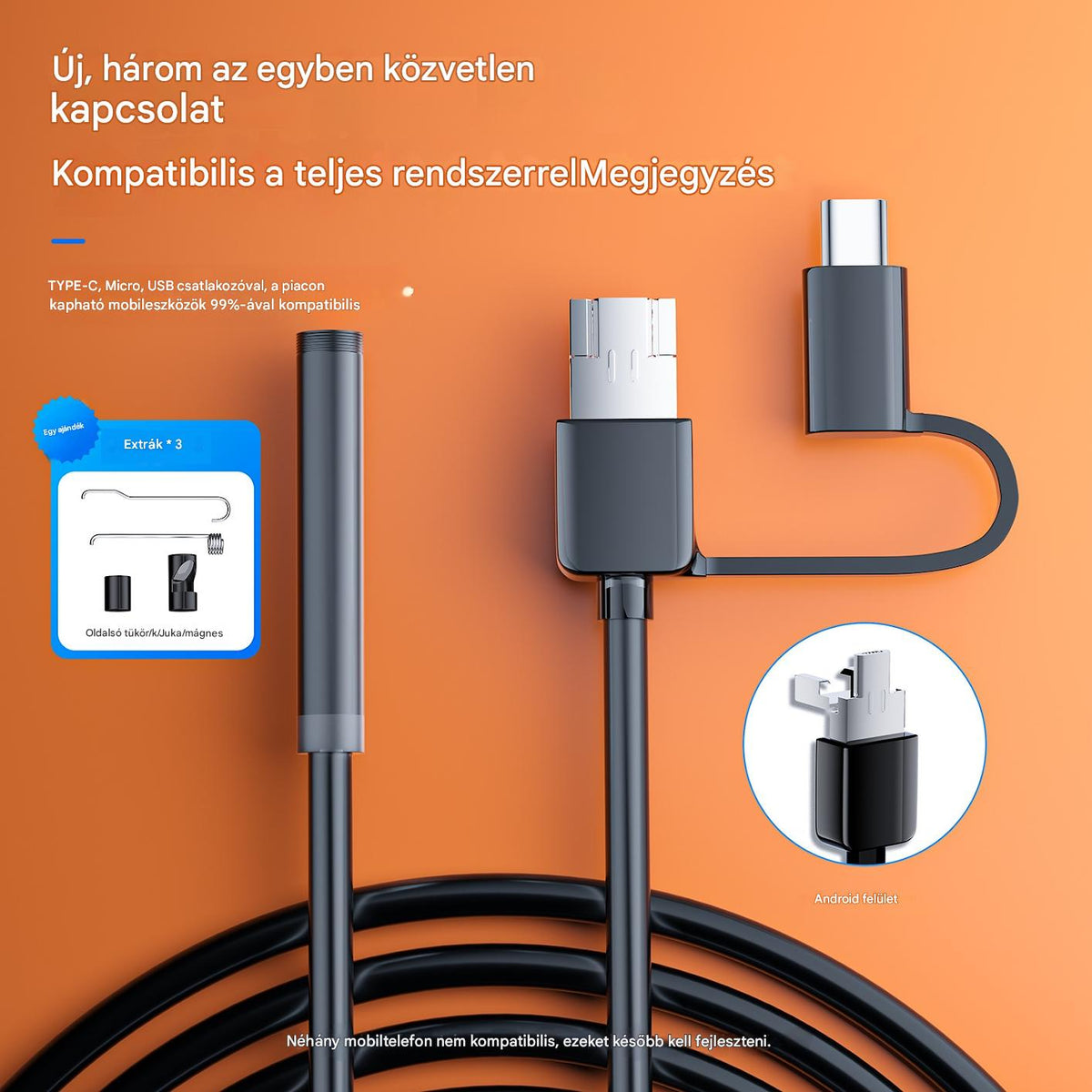（Type-c、USB、Micro USB）3 in 1 endoscope【5M】