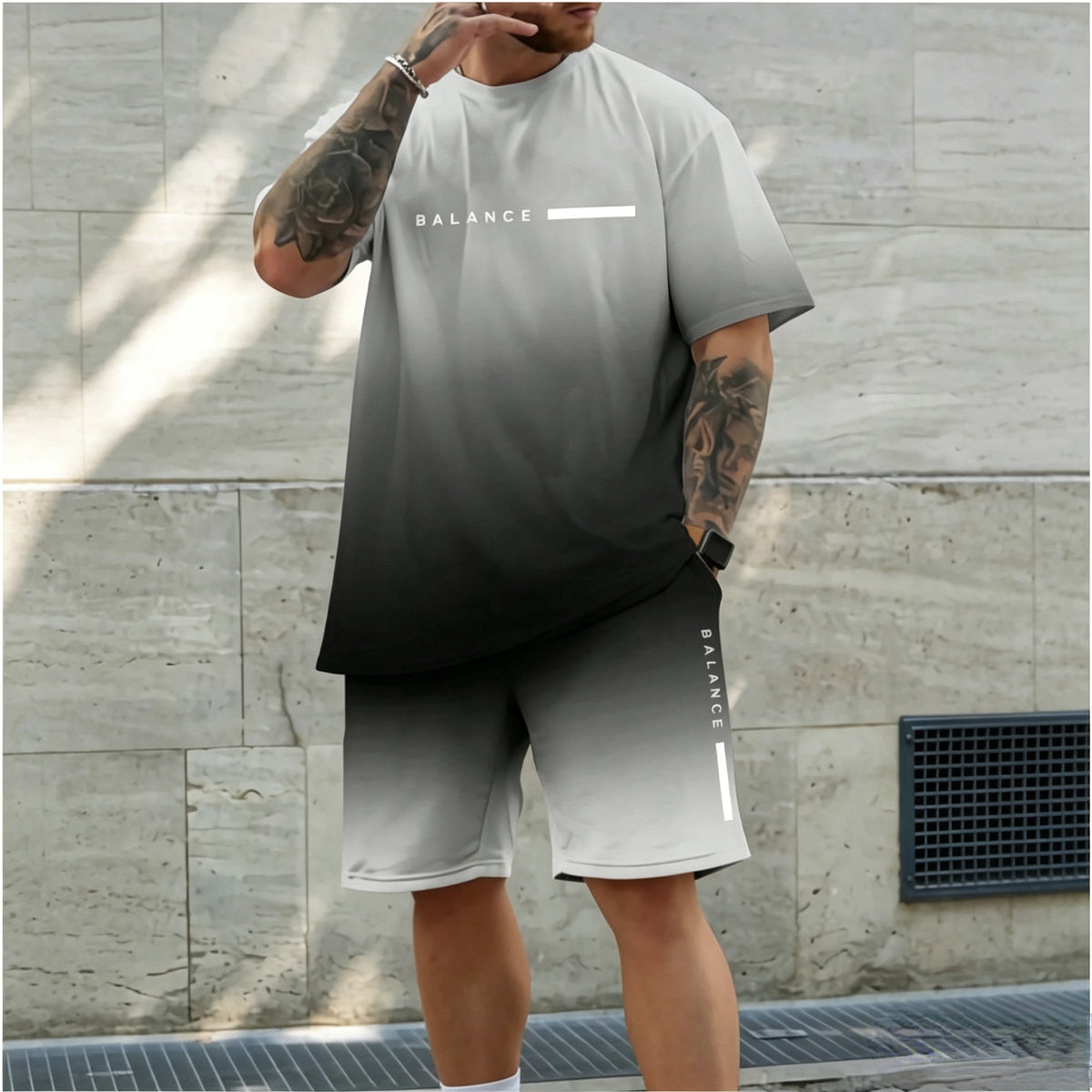[S-4XL] Új nyári lezser rövid ujjú sport rövid ujjú és rövidnadrág szett