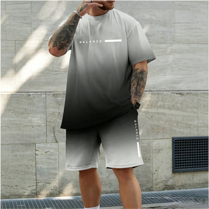 [S-4XL] Új nyári lezser rövid ujjú sport rövid ujjú és rövidnadrág szett