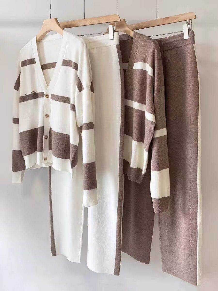 🍁🍂🐏【S-3XL】Moderen, pleten pulover v kontrastni barvi, dvodelni komplet.
