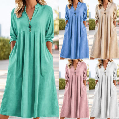 💃 【S-3XL】Nové módní retro šaty s výstřihem do V z bavlny a lnu 4242192