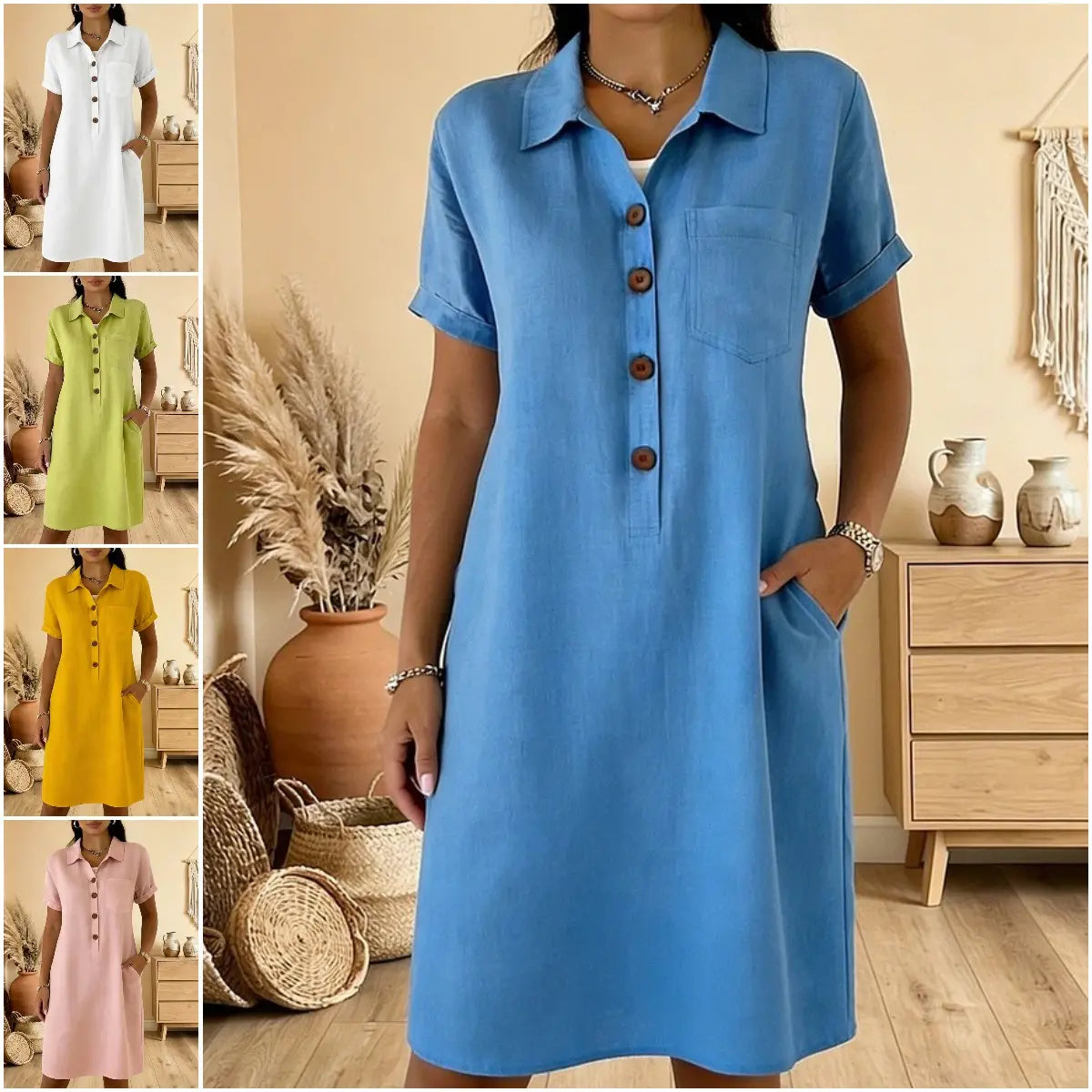 ⏳ Oferta por tiempo limitado! ⏰🍋 【S-3XL】Vestido de algodón para mujer con bolsillos