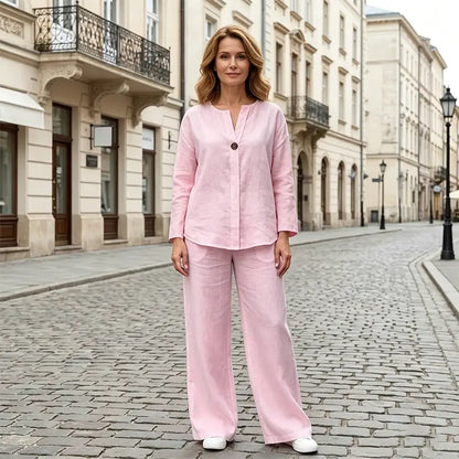 🔥🔥【S-5XL】【Topy + kalhoty】 Dámská lehká a vícebarevná móda a pohodlné neformální obleky z bavlny a lnu