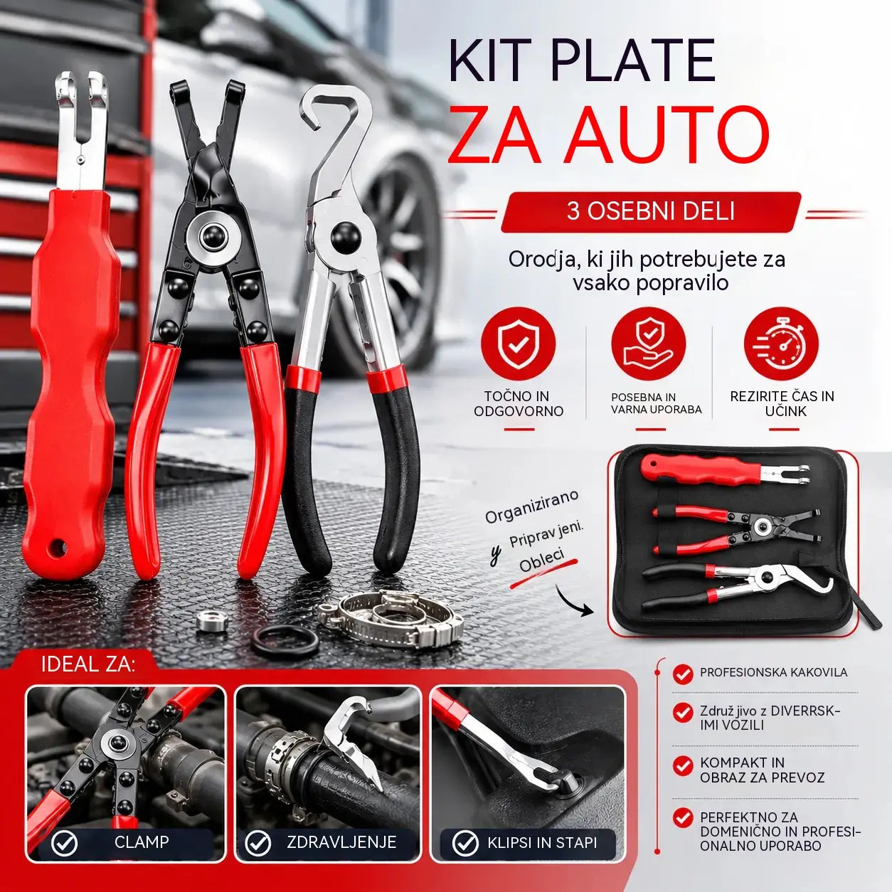 【Tridelni komplet】 Večnamenski komplet klešč, primeren za popravilo avtomobilov