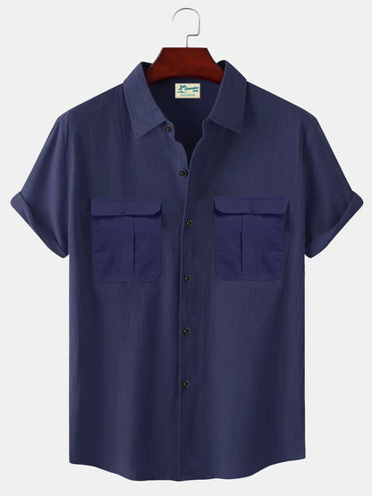 👔【M-5XL】Nová letní pánská jednobarevná lněná košile  4260147