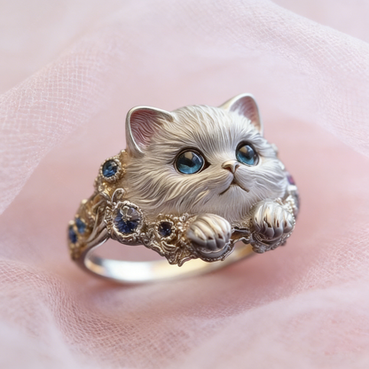 🎁😍🎁😍【Balení po 2 kusech】 Jednoduchý a elegantní stříbrný prsten s kotětem a diamanty 4254083