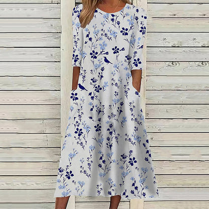 🌺👗 Letní hit【S–3XL】2026 Volné letní šaty s kulatým výstřihem a potiskem, prodyšné, pohodlné a snadno kombinovatelné