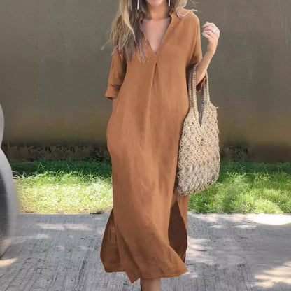🌿💃【50 % sleva 🔥】【S–3XL】Dlouhé provazové šaty s výstřihem do V a rozparky, pohodlné a lehké na léto