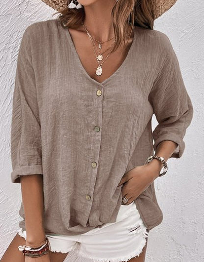 【S-5XL】Camisa casual suelta con cuello en V para mujer
