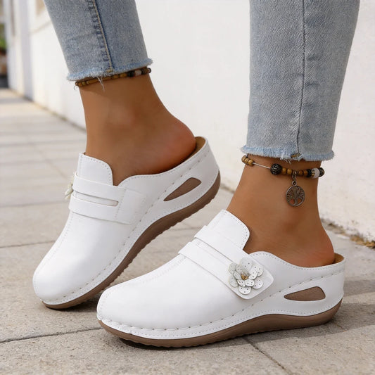 Sandalias de plataforma de piel de primera calidad para mujer con suela ortopédica suave para aliviar el dolor de pies y corregir la marcha. Diseño floral vintage.