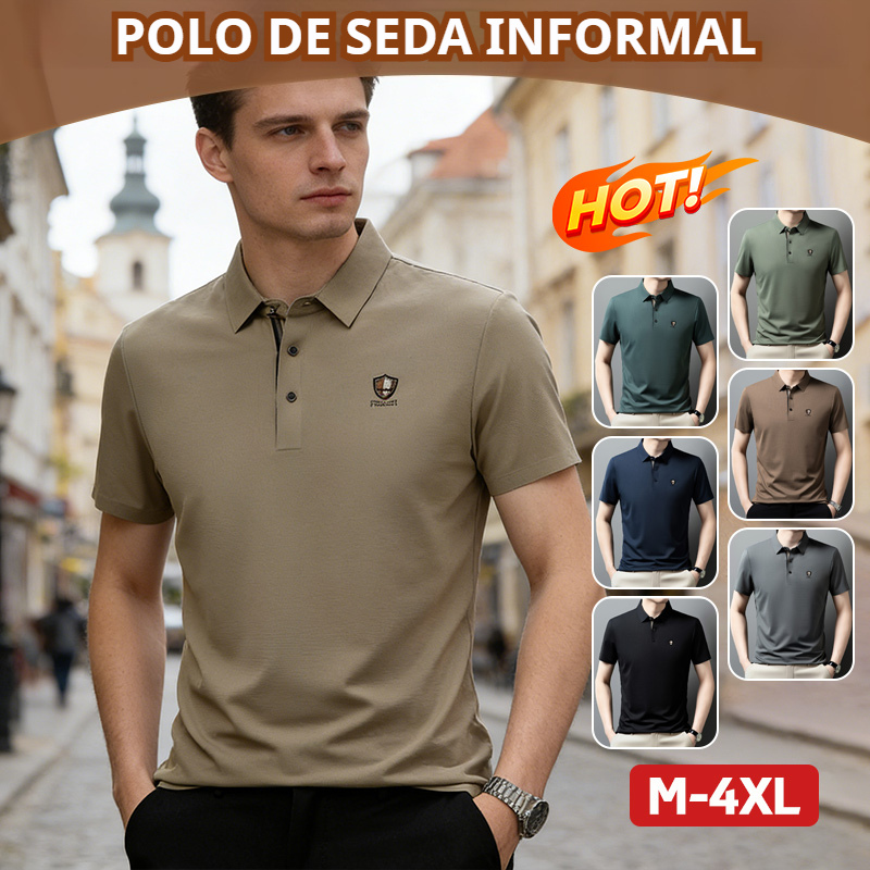 【M-4XL】Verano 2026 Nuevo polo casual con solapa de media manga de seda helada_4293662