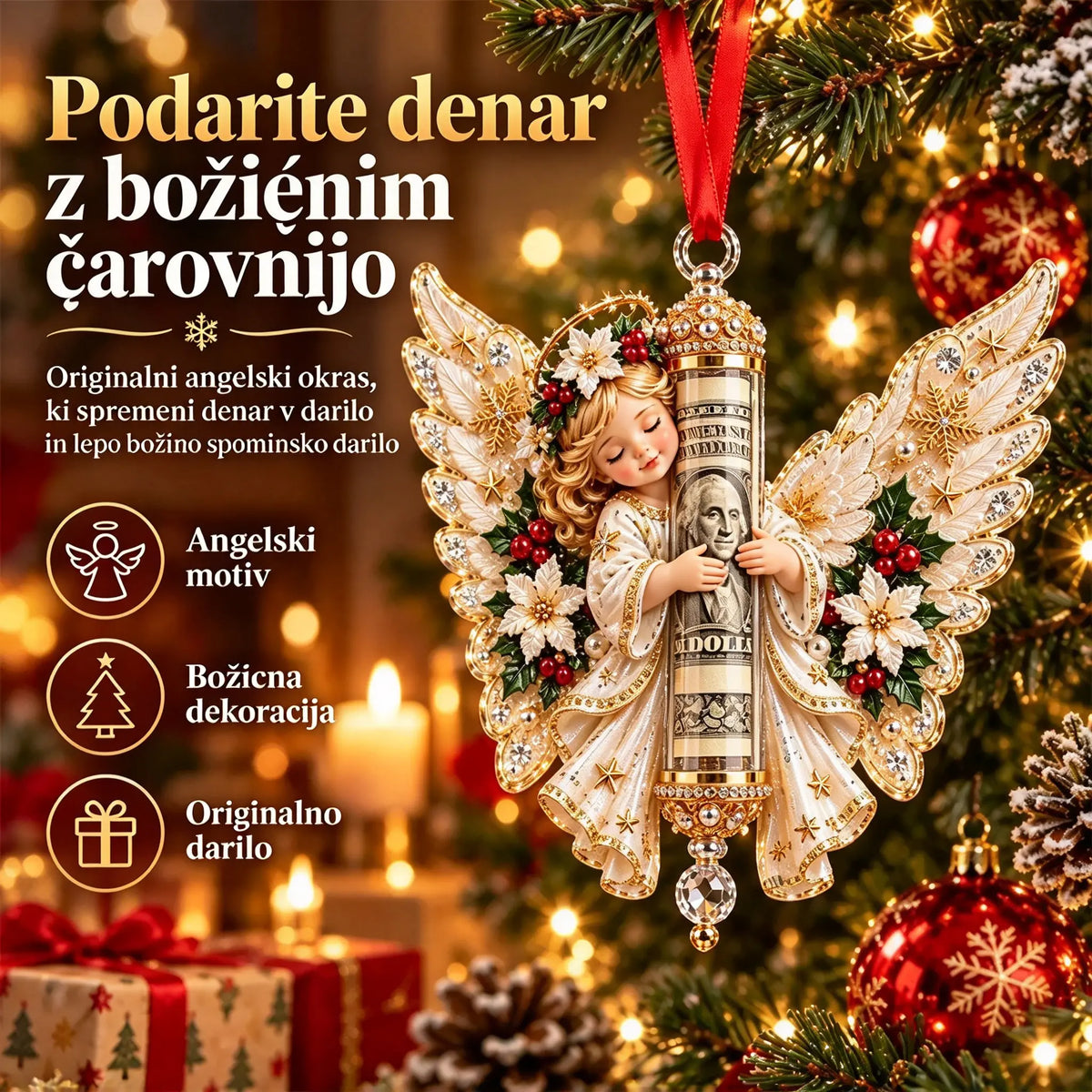 🎁5-delni komplet za 27 €✨ Božični okrasek za shranjevanje denarja v obliki angela