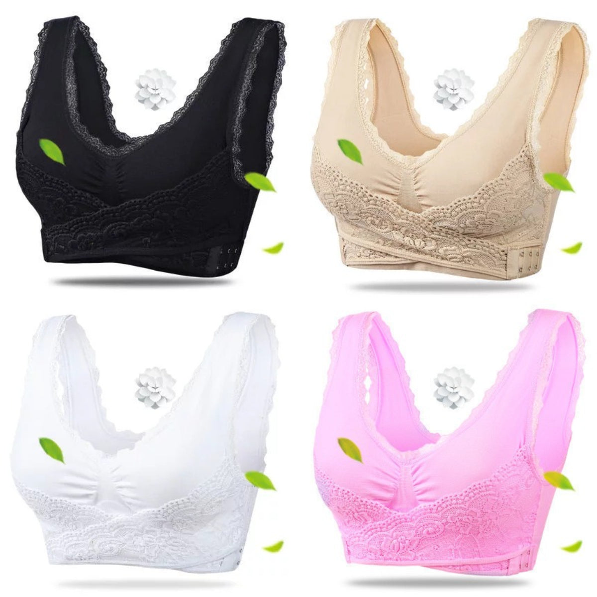 👩‍⚕️【S-6XL】Dámská podprsenka s bočními háčky, plus size, krajkový lem, bez kostic 4247300