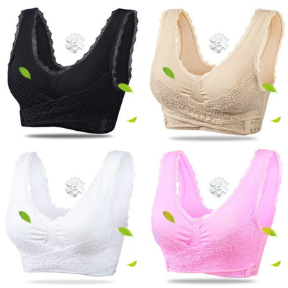 👩‍⚕️【S-6XL】Dámská podprsenka s bočními háčky, plus size, krajkový lem, bez kostic 4247300
