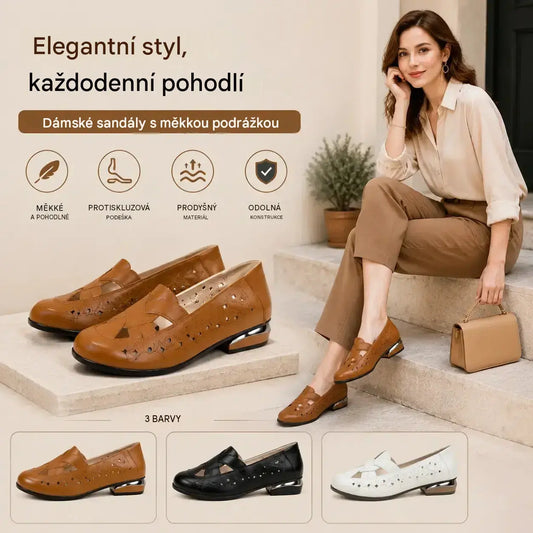 🔥🚶‍♀️【35-40】2026 Nové dámské sandály, kulatá špička, pravá kůže, nízký podpatek