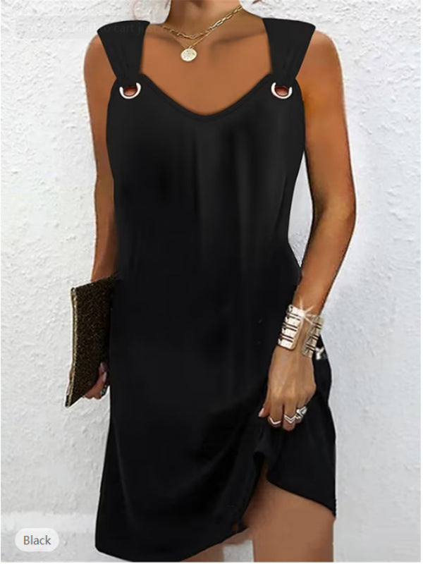 👗🔥 【Gorąca wyprzedaż】【S–5XL】Letnia sukienka bez rękawów z dekoltem w serek i metalowymi guzikami – elegancka i wygodna 🌞✨ 4251961