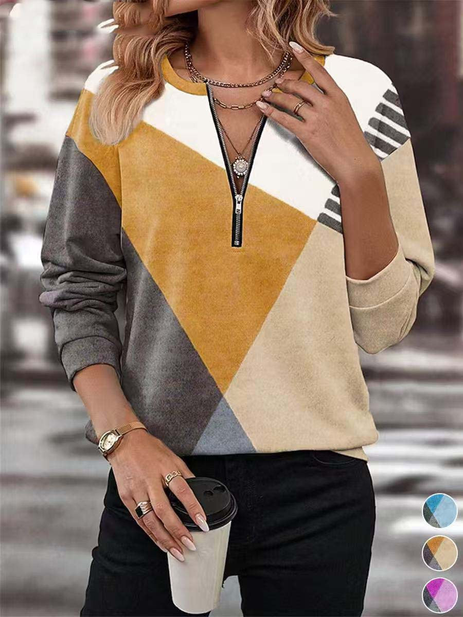 【S-3XL】Jesensko/zimska ženska majica z dolgimi rokavi v barvnih blokih za 2026