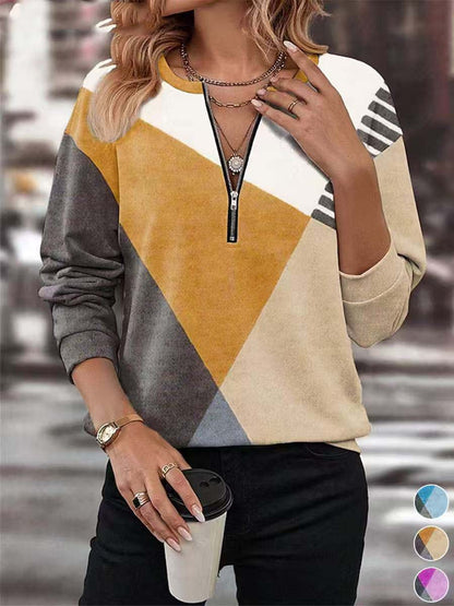 【S-3XL】Jesensko/zimska ženska majica z dolgimi rokavi v barvnih blokih za 2026