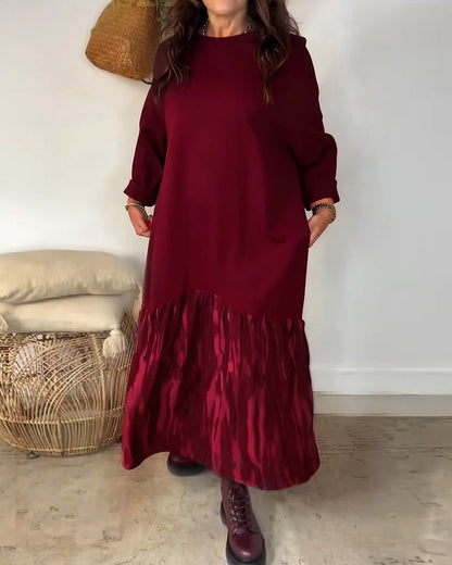 ✨【S-3XL】Ženska ohlapna obleka z okroglim izrezom, okrašena z nepravilnim vzorcem patchworka, vsestranska in udobna.