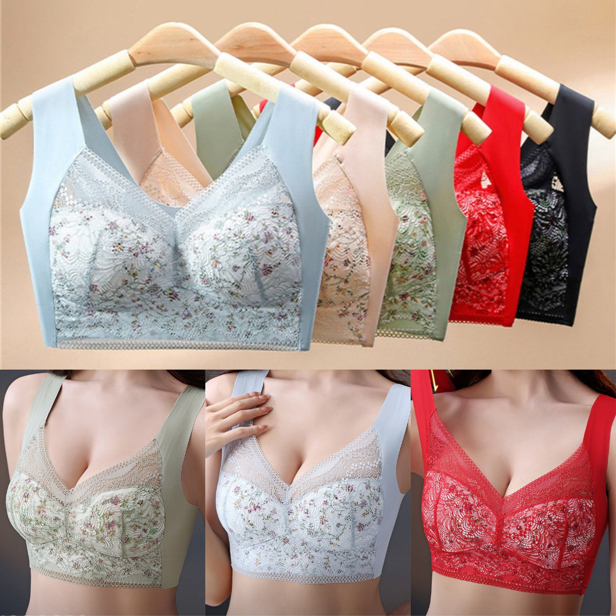 🤩【Conjunto de 3 piezas】✨【40 kg–100 kg】🎁🎁 Sujetador cómodo de seda helada de tallas grandes — Transpirable y ajustable — Oferta especial