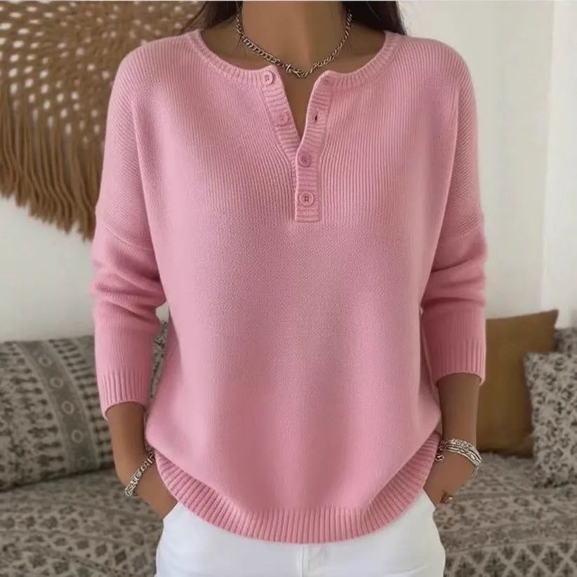 【S-2XL】Ženski enobarvni pulover z V-izrezom, ohlapno in sproščeno