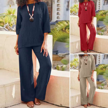 【S-5XL】💗Elegáns és stílusos, egyszínű felső bő szárú nadrággal párosítva, plus size kétrészes szett.