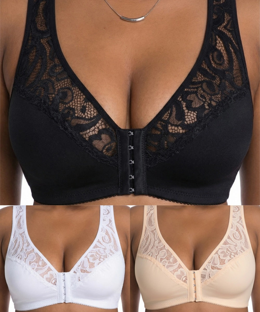 ⏳【3dílná sada】【L–4XL】😍 plus size push-up prodyšná podprsenka bez kostic, bezšvový design s předním zapínáním