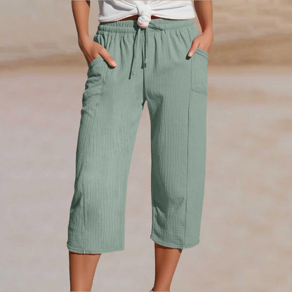 💖👖👖Ženske enobarvne kapri hlače z naborki iz bombaža in lana - hladne in zračne, laskajo obliki nog, elegantne in ležerne