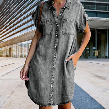 🔥【S–5XL】2026 Nové módní a elegantní dámské džínové šaty s krátkými rukávy