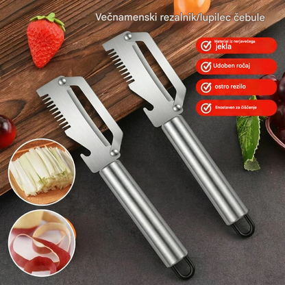 ✅【Kupite 1, dobite 1 gratis!】🧅🔪 Večnamenski kuhinjski lupilec 3 v 1: Lupi, reže in odpira pokrovčke steklenic! 🔥