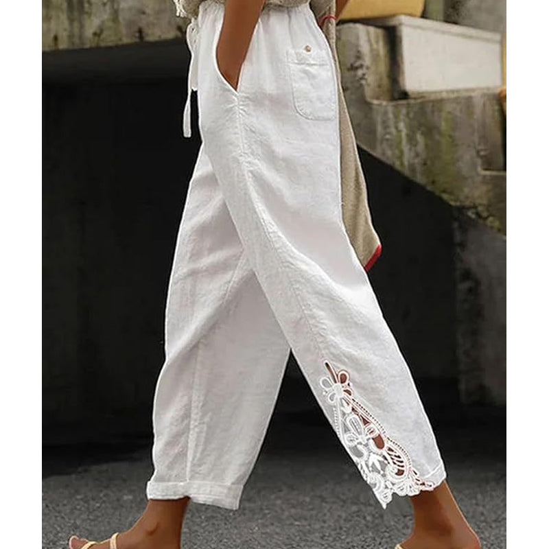 💯Pantalones de mujer con detalle de encaje y cordón ajustable.4280484