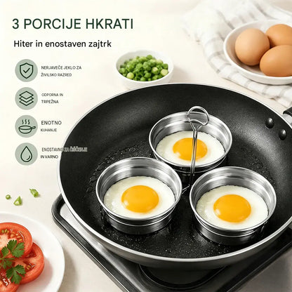 Ponev za jajca iz nerjavečega jekla za poširana in ocvrta jajca – komplet 3 posodic v obliki srca/kroga, idealna za zajtrk, pudinge in pite 🍳🍳🍳