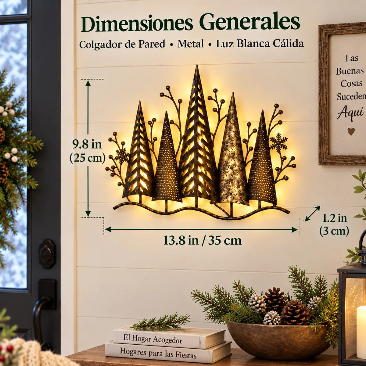 ⭐🎄🕯️ Osvetljena kovinska stenska dekoracija z gozdnim motivom in pridihom vintage sloga 🌙