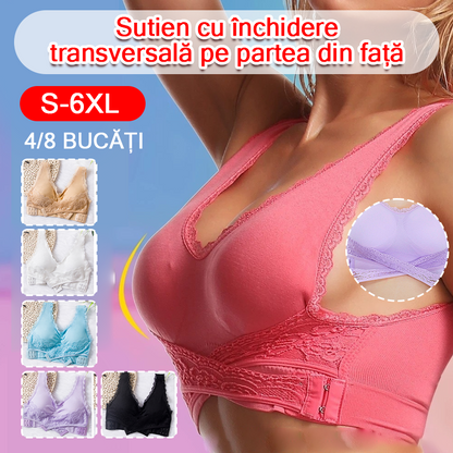 👩‍⚕️【S-6XL】Dámská podprsenka s bočními háčky, plus size, krajkový lem, bez kostic 4247300