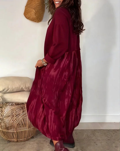 ✨【S-3XL】Ženska ohlapna obleka z okroglim izrezom, okrašena z nepravilnim vzorcem patchworka, vsestranska in udobna.