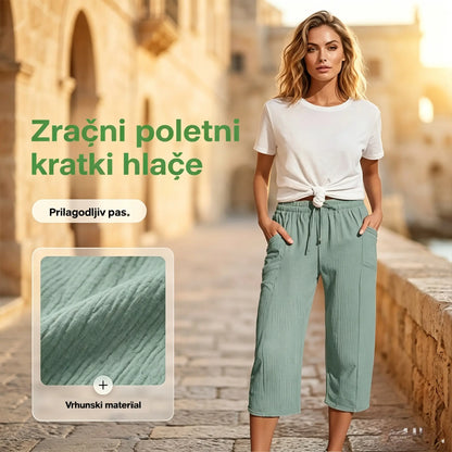 💖👖👖Ženske enobarvne kapri hlače z naborki iz bombaža in lana - hladne in zračne, laskajo obliki nog, elegantne in ležerne