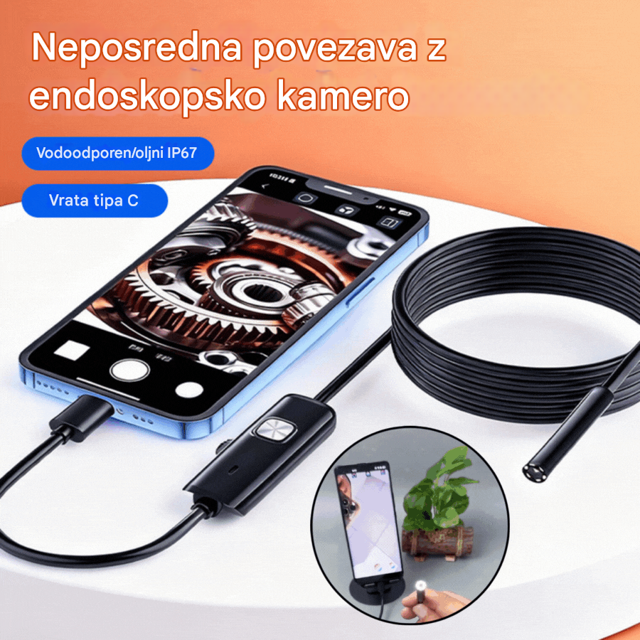 📱[5 m]Čisto nov 7-milimetrski industrijski endoskop z neposrednim priključkom kamere tipa C, združljiv s telefoni Android (vodoodporen endoskop)