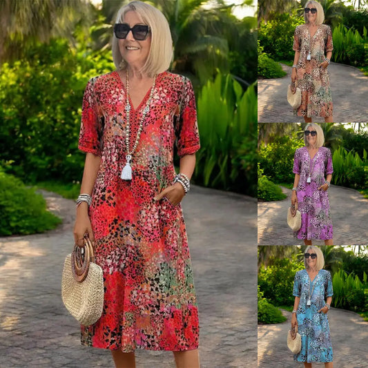 🌺✨Poslední den – 50% sleva!✨【S–3XL】Lehké a prodyšné šaty s potiskem, přiléhavý střih