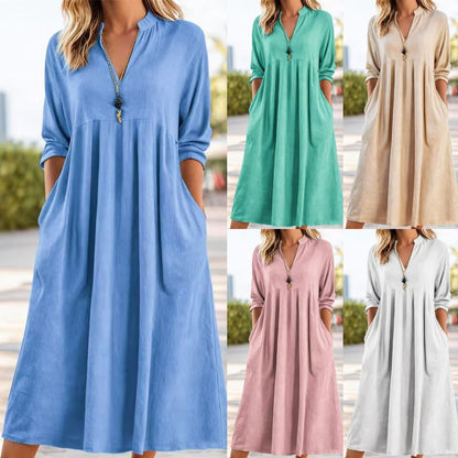 💃 【S-3XL】Nové módní retro šaty s výstřihem do V z bavlny a lnu 4242192