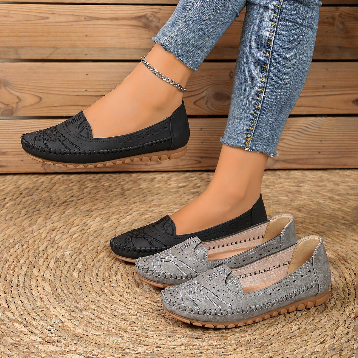 【36-43】Retro stil perforiranih balerink za prosti čas｜Mehak podplat, udobje za vsak dan｜Brez obutve, večje številke