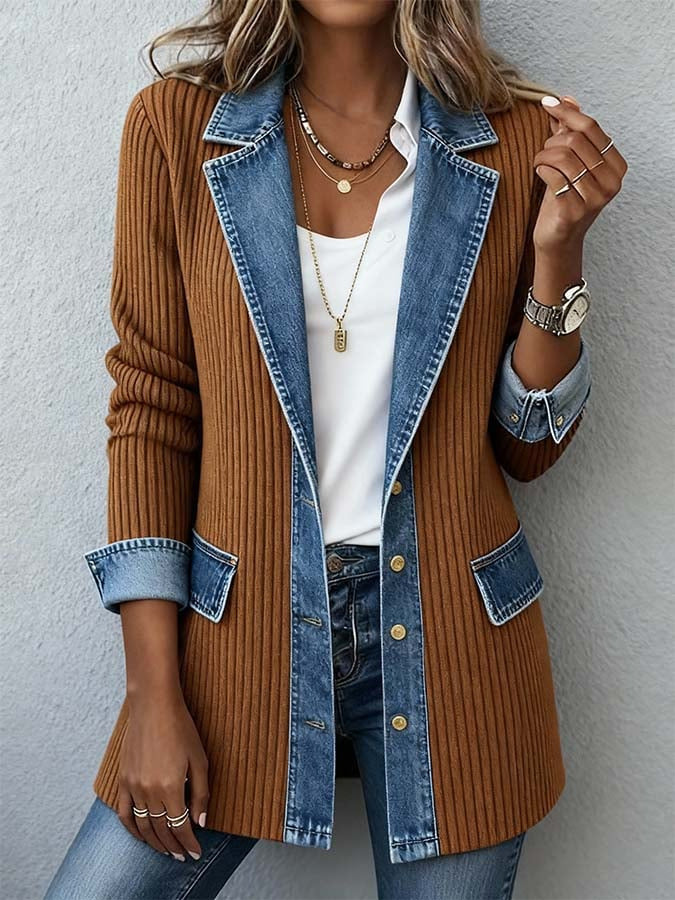 【S-3XL】Nova trendovska in elegantna ženska jakna z dolgimi rokavi za jesen/zimo – oprijet kroj, dolgi rokavi, patchwork dizajn.