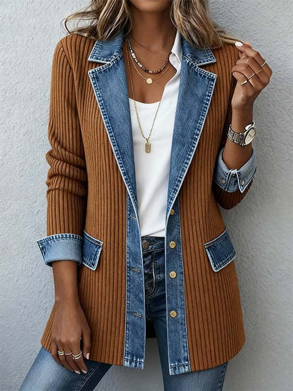 【S-3XL】Nova trendovska in elegantna ženska jakna z dolgimi rokavi za jesen/zimo – oprijet kroj, dolgi rokavi, patchwork dizajn.