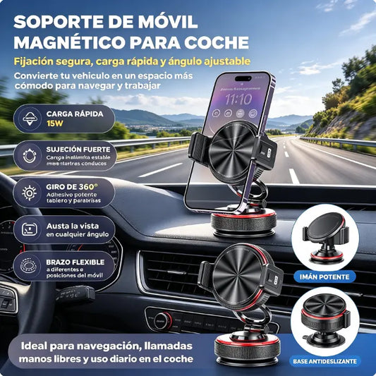 📱 ¡50% de descuento! Soporte para teléfono de coche con ventosa y fuerza magnética de 20 N, brazo telescópico y rotación de 360°. ¡Estable y plegable! ✨🚗