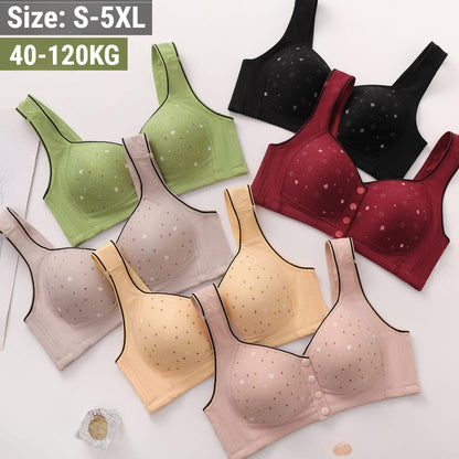 😍【3 db-os készlet】Női vezeték nélküli melltartó elülső gombokkal 【40-120kg】❤️Kényelmes antibakteriális természetes pamut