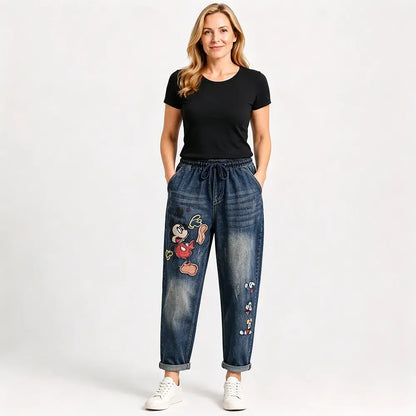 Ženske retro ohlapne kavbojke z vezeninami in elastičnim pasom – harem kavbojke v edinstvenem slogu (velikosti S-5XL, 2 barvi) 👖✨🍂